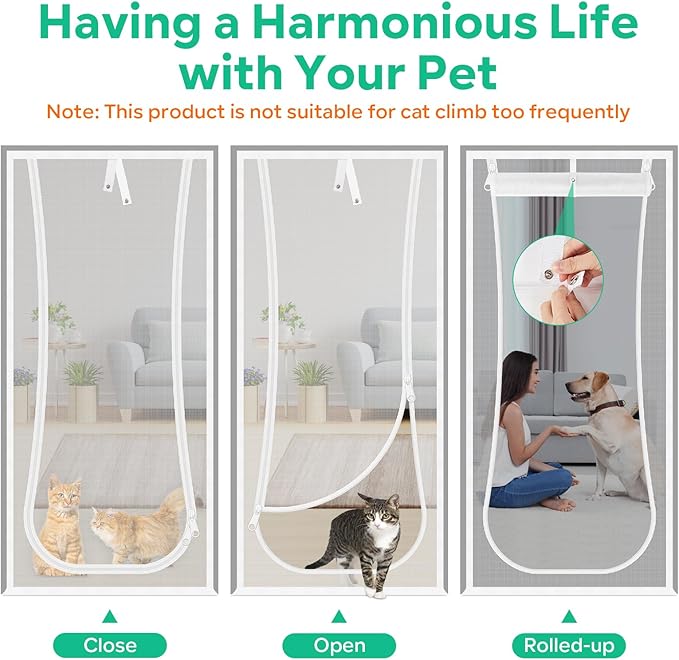 New Reinforced Cat Screen Door, Fits Door Size 36''x 80'' Heavy Duty Pets Proof Screen Door with Bilateral Zipper, Prevent Dogs Cats Running Out from Home, Bedroom,Living Room, Kitchen Patio Door