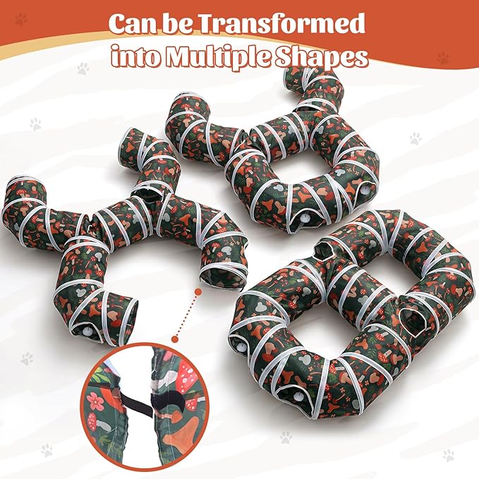 Cat Tunnel for Indoor Entertainment, Tear-Resistant Cat Play Tube with Play Ball, Collapsible Pet Tube with Interactive Peephole, Ideal for Outdoor Exercise for Kittens Puppies Rabbits (8-Shaped)