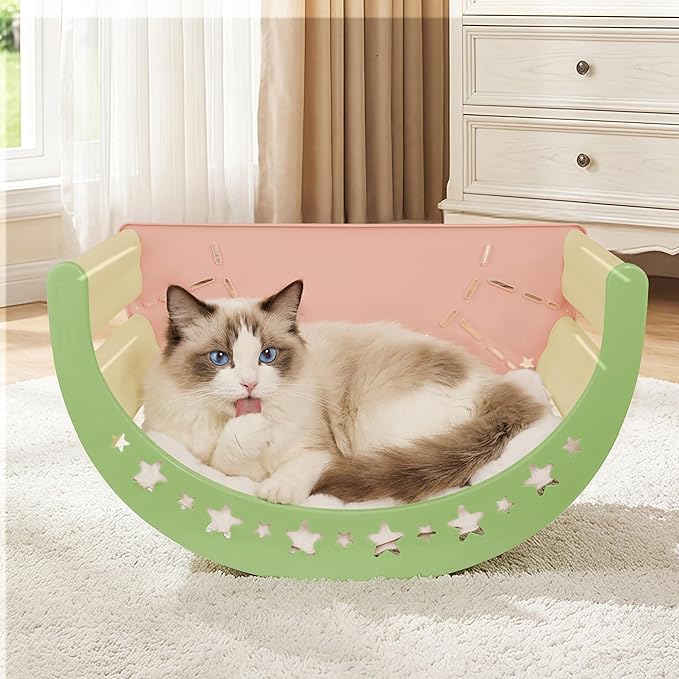 Cat Scratcher Bed – Sisal Scratch Pad & Soft Fleece Mat, Sturdy Elevated Lounge for Lounging, Climbing & Hiding, Supports up to 30 lbs, Pink
