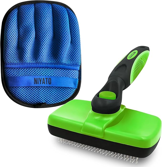 Pet Self Cleaning Slicker Brush and Pet Hair Removal Glove. A dog brush also a cat brush for Shedding,De-shedding, Massaging for Long and Short Haired Dogs, Cats.The Cleaning Glove has Improved Design