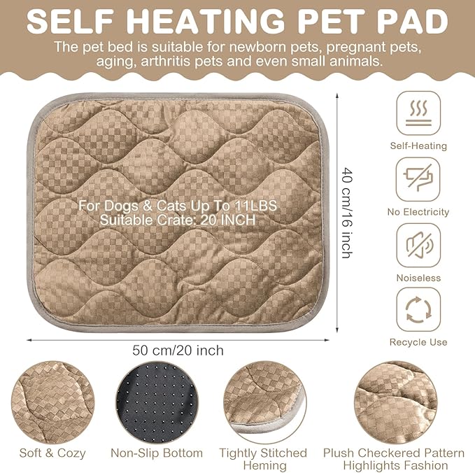 Tujoe 4 Pack Self Warming Cat Mat Self Heating Cat Pad Warm Thermal Pet Bed Washable Dog Crate Pad Body Heat Dog Bed Mat Blanket Non Slip Bottom for Outdoor Indoor Pets