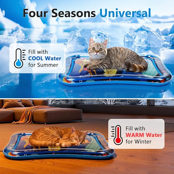Thickened Cat Water Sensory Play Mat with 2 Attractive Balls, Cat Water Bed Toy for Cats Dogs Kittens Puppies Pets