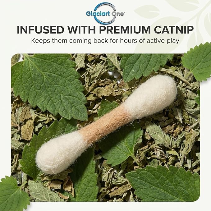 Glaciart One MINI Swabs Cat Toys with Catnip - 6 Pk | Durable for Chew, Cute Cat Toys Interactive Kitty for Boredom, Exercise, & Play | Filled w/Organic Catnip for Anxiety & as Digestive Aid