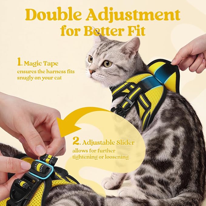rabbitgoo Cat Harness and Leash Set for Walking Escape Proof, Adjustable Soft Kittens Vest with Reflective Strip for Cats, Comfortable Outdoor Vest, Bright Yellow, S