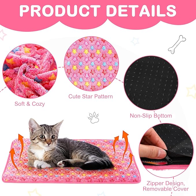HunnmingRe 2 Pack Self Warming Cat Bed Self Heating Dog Pad Cat Warming Pad Thermal Pet Mat Washable Reflect Body Heat Removable Cover for Indoor Kittens Puppies Feral Pet(Little Star,20 x 28 Inch)