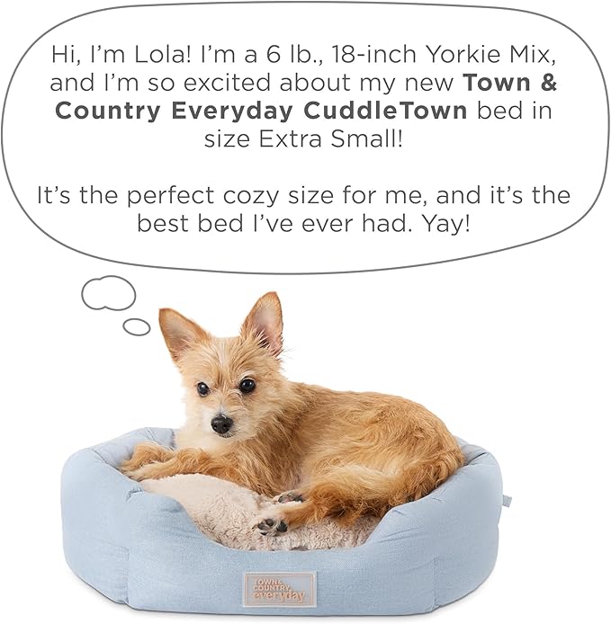 Town & Country Everyday CuddleTown Faux Linen Comfy Cozy Cuddler Pet Bed, Supportive & Calming, Non-Slip Bottom, Machine Washable Cover, Warm Taupe, XS 20"x14"x6"