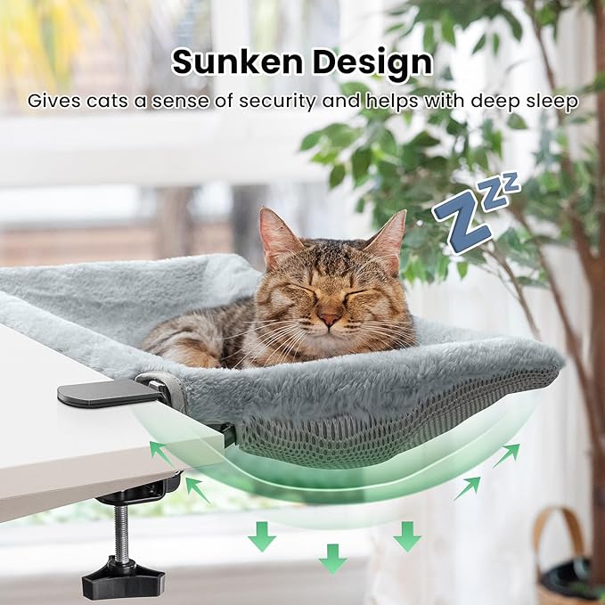 JUNSPOW Cat Bed for Desk with Foldable & Sunken Design,Cozy Faux Rabbit Fur cat Desk Bed for Home Working&Gaming Play,Sturdy Framework Maximum Hold Up to 33lb