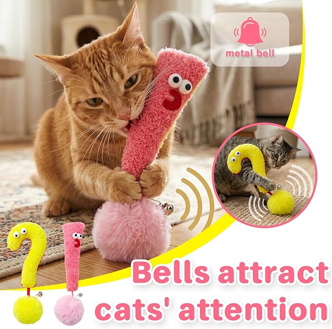 Walfront Interactive Cat Toy Self Play Plush Cat Toy with Bell Base, Boredom Relief Kitten Toy for Indoor Cats, Soft Durable Cat Exercise Toy for Energy Release Furniture Protection Cute Pet Toy
