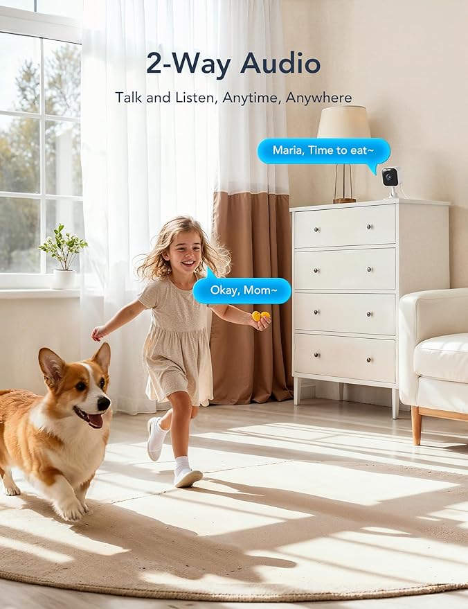 GNCC 2K Indoor Cameras for Home Security with Phone App, 2.4G/5G Mini Pet Cam w/Human/Motion/Sound Detection, Compatible with Alexa, Cloud Storage Optional, Fixed View, Plug-in, 2 Pack
