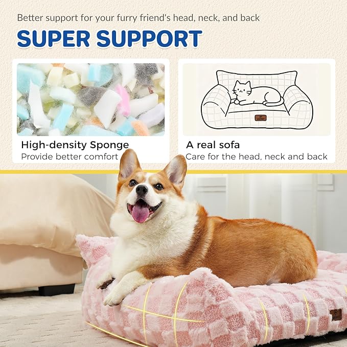 ABCPET Large Dog Bed Sofa, Fluffy Pet Bed for Medium and Large Dogs, Supportive Dog Couch Sofa for Dogs, Pet Sofas with Washable Cover & Non-Slip, 38 inch, Pink