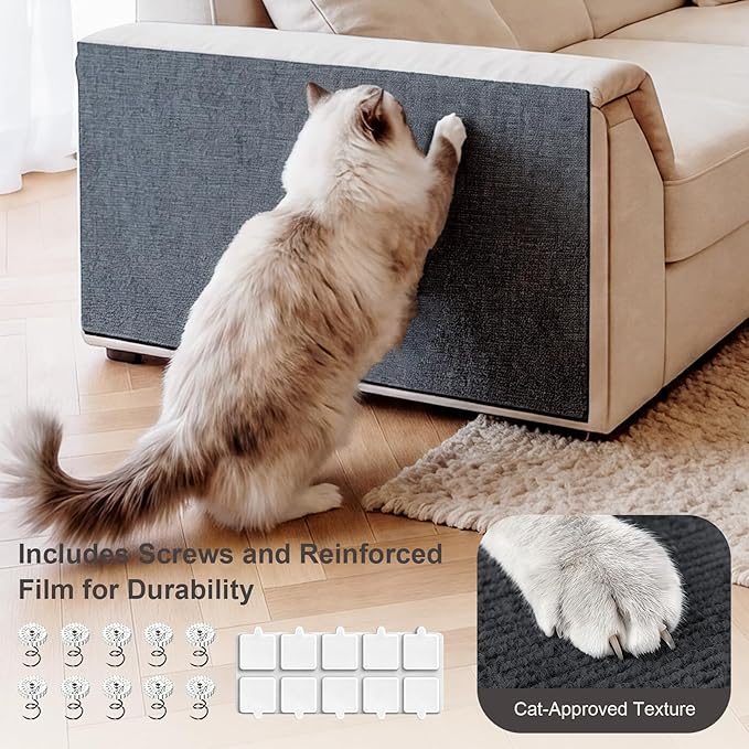 Cat Scratch Furniture Protector, 78.7"x15.7" Trimmable Self-Adhesive Cat Scratching Mat, Corner Couch Protector from Cat Claws, DIY Anti-Scratch Pad Rug for Sofa, Wall & Door, Dark Gray