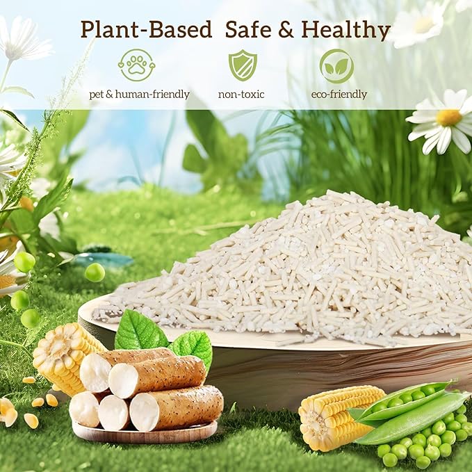 EZSKUUP Non-Stick Bottom Tofu Cat Litter Mix Cassava, Strong Clumping Low Tracking Kitty Litter, Natural Biodegradable Litter, Plant Odor Control, Low Dust Easy to Scoop, 9Lb