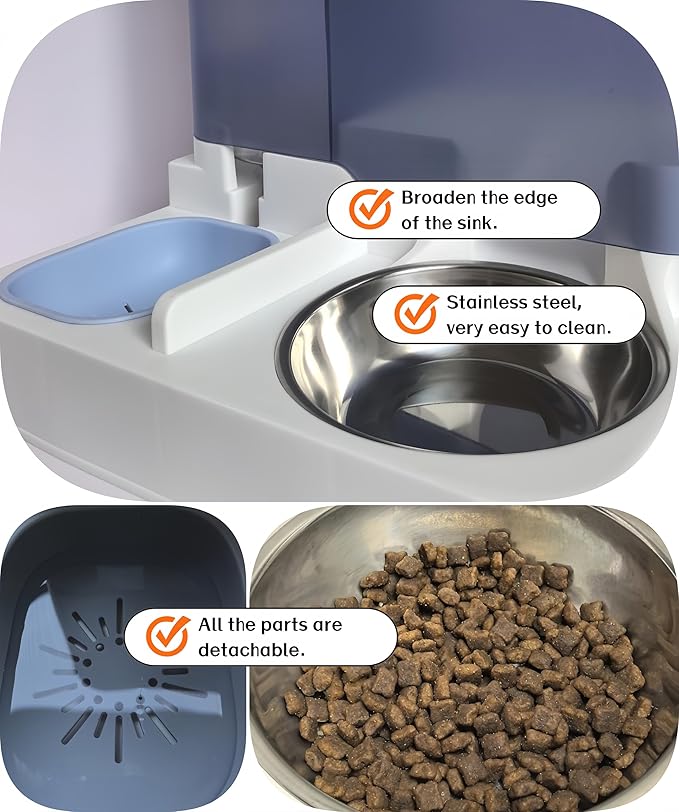 2-in-1 Automatic Pet Feeder and Water Dispenser, Stainless Steel Smart Food Water Bowl for Cats and Dogs, for Home Use (Sky Blue)