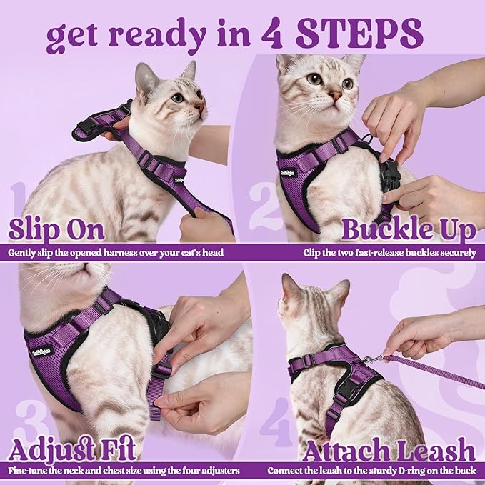 rabbitgoo Cat Harness and Leash for Walking, Escape Proof Soft Adjustable Vest Harnesses for Cats, Easy Control Breathable Reflective Strips Jacket, Purple, XXS