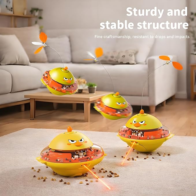 hooroor 4-in-1 Automatic Cat Toy Gift for Cat Owners, Interactive Laser & Feather Teaser with Bird Sounds, Treat Reward, Self-Balancing 360° Spinning Enrichment Exercise Toy for Bored Indoor Cats