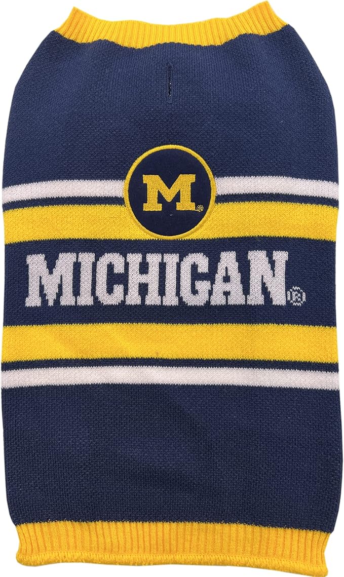 Pets First NCAA Michigan Wolverines Dog Sweater, Size Large. Warm and Cozy Knit Pet Sweater with NCAA Team Logo, Best Puppy Sweater for Large and Small Dogs, Team Color (MI-4179-LG)
