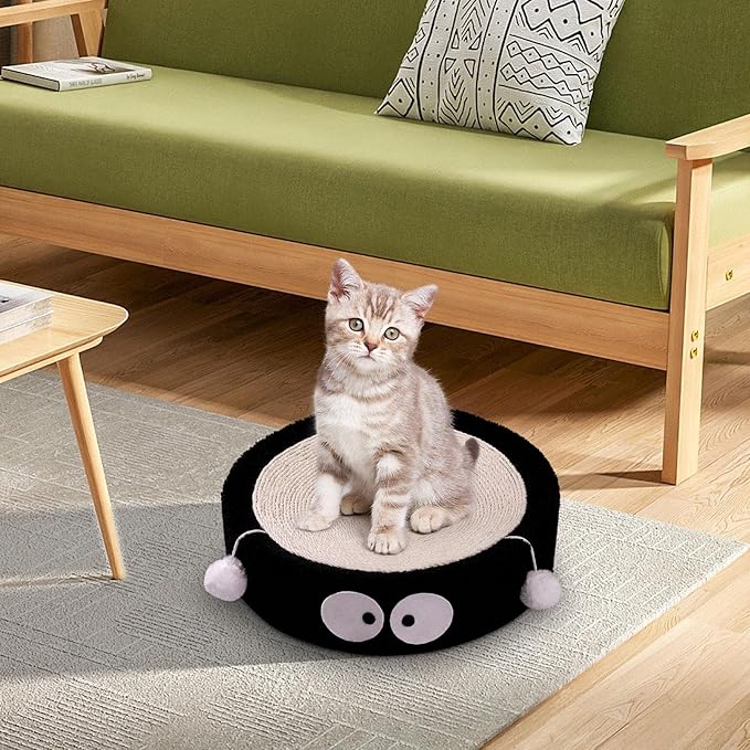 Cat Scratch Pad Bowl Nest Corrugated Cat Lounge Comfortable Claw with Interaction Ball Toy Furniture Protector, Black Circle