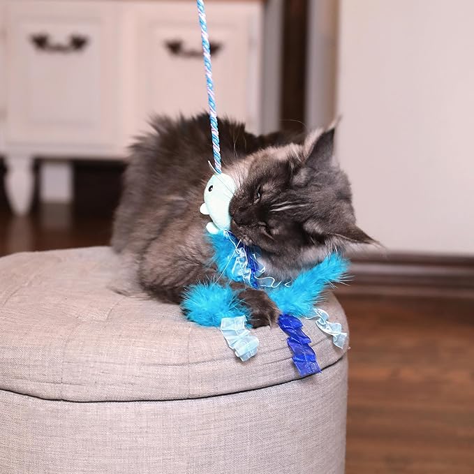 Nifty Narwhal Feather Cat Wand Toy, String Toy, Interactive Cat Toys with Catnip, Enrichment for Indoor Cats and Kittens