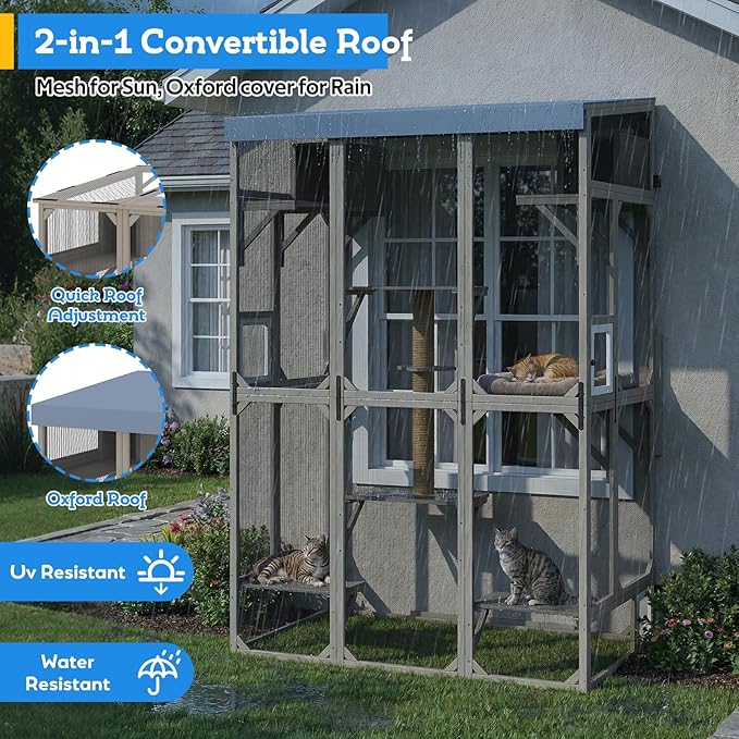 Extra Large Window Catio for Indoor Cats, 99.5" Bug-Proof Cat Enclosure Outdoor Cat Cage with 8 Jump Platforms & Scratching Post, Weatherproof Cat Patio for Window