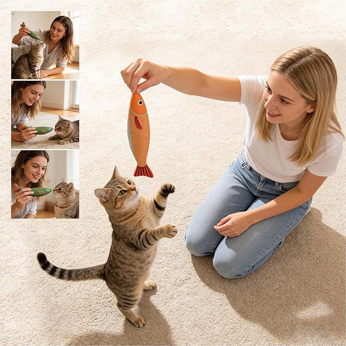 Cat Toys with Soft Chew Kicker Cat Toys for Indoor Cats & Kittens, Crinkle &Rattle Fish Sound Toy (3 Packs)