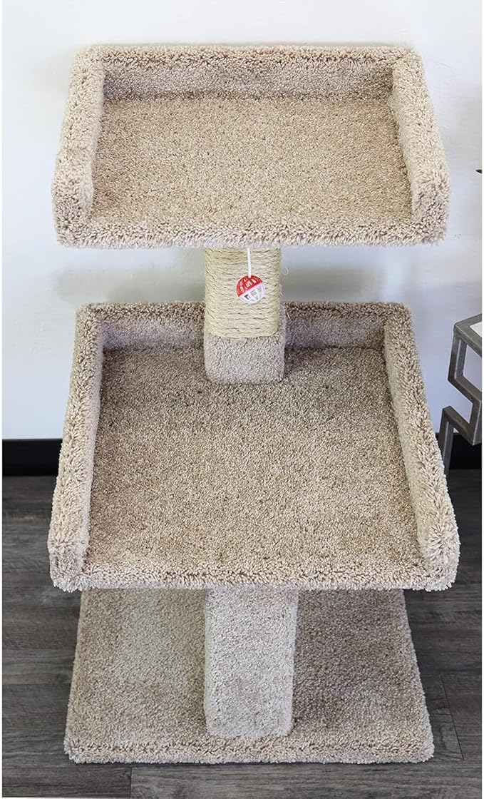 Maykoosh Artisanal Abode Spacious Cat Tree Perch for Large Cats, Durable Carpet Upholstered Cat Play Tower, Sturdy Wood Construction Beige