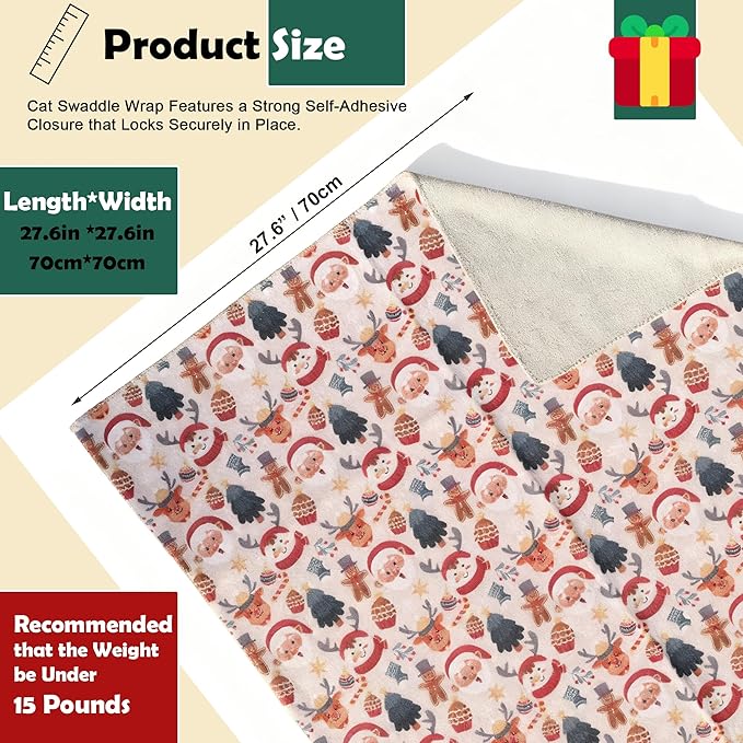 27.5" Large cat Grooming wrap，cat wrap for Grooming，pet Restraint for Nail Clipping，cat Bag for Nail Trimming，cat Burrito wrap (Festival Print 5-11 lbs)