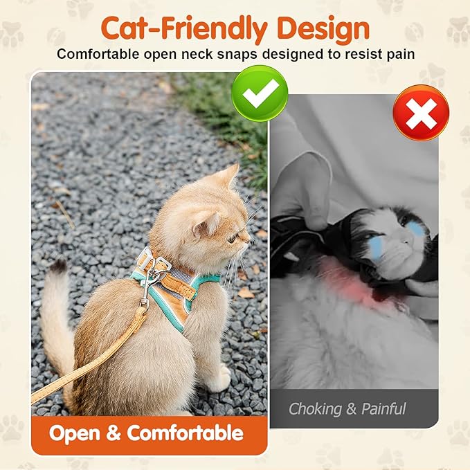 Cat Harness and Leash, Cat Harness Escape Proof, Soft Adjustable Cat Leash Breathable Comfortable Vest Easy to Wear, Easy Walk Leash for Small Medium Cats Kittens for Indoor Outdoor (Green, XL)