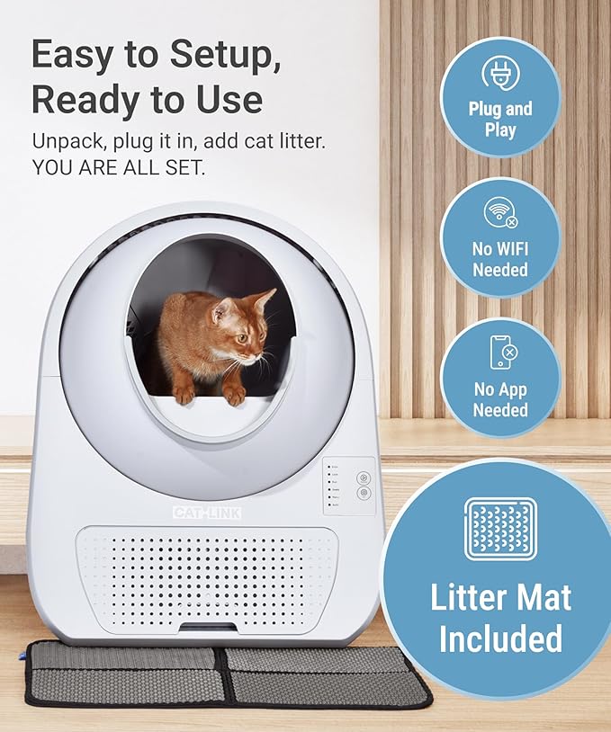 CATLINK 2026 Upgrade Self Cleaning Cat Litter Box with Mat, Automatic Litter Box for Multiple Cats 3.5 to 22 lbs, Double Odor Control, Safety Sensors