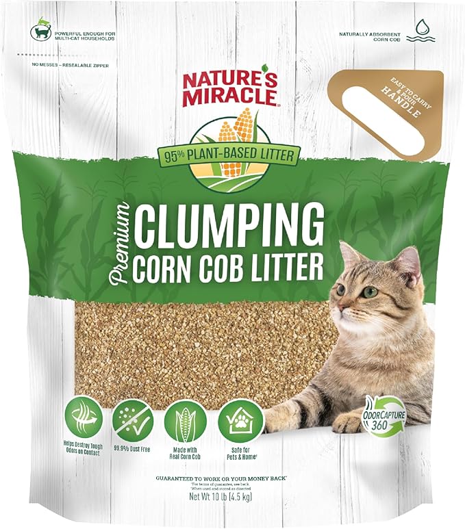 Nature’s Miracle Premium Clumping Corn Cob Litter, 10 Pounds, Made with Real Corn Cob for Fast-Clumping Litter for Multi-Cat Households (Pack of 2)
