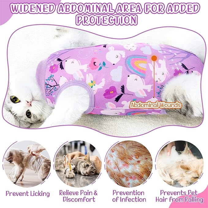 SlowTon Cat Recovery Suit - Cat Onesie for Cats After Surgery Female Male, Kitten Clothes Cats Surgical Spay Suit Abdominal Wounds, E-Collar Alternative Bodysuit Shirt Anti-Licking (Purple, S)