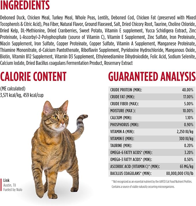Nulo FreeStyle Dry Cat Food Indoor - Duck & Cod, High Protein Grain-Free Dry Cat Food, Natural Kibble with Probiotics and Omegas Fatty Acids, 14lb Bag