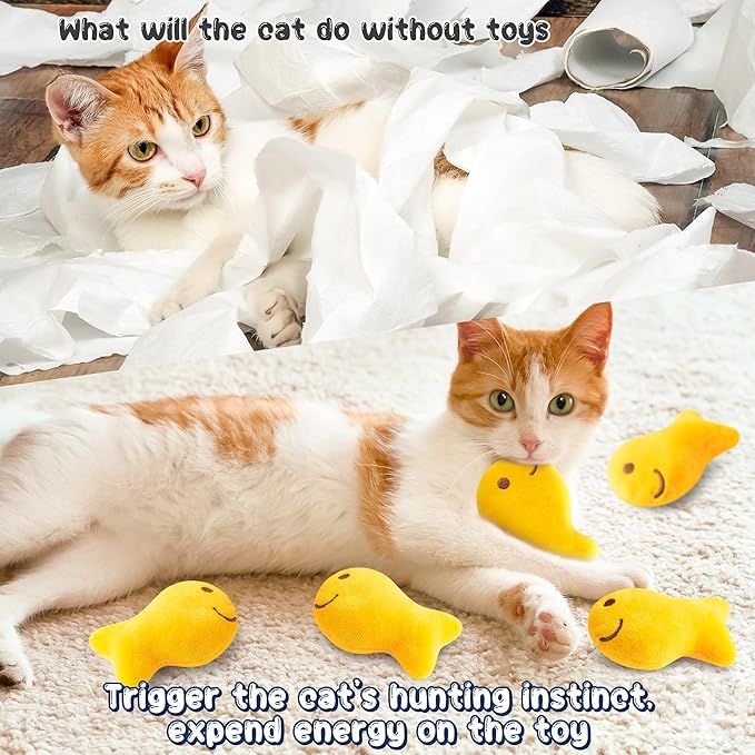 L1rabe Goldfish Cracker Catnip Stuffed Toys for Cats- Pet Days 5Pcs Goldfish Organic Kittens Toys Funny Yellow Indoor Cats Chew Bite Teething Tools Kittens Birthday Gifts Interactive Pet Supplies
