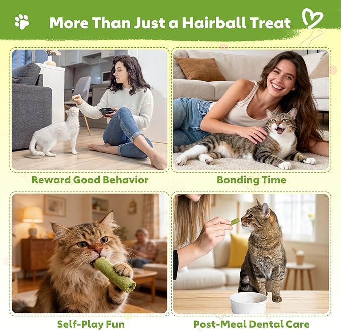 3.53oz Cat Grass Sticks for Indoor Cats Freeze-Dried Cat Grass Teething Treats for Hairball Control, Gut Health & Dental Care Natural Chicken Kitten Crunchy Training Snacks
