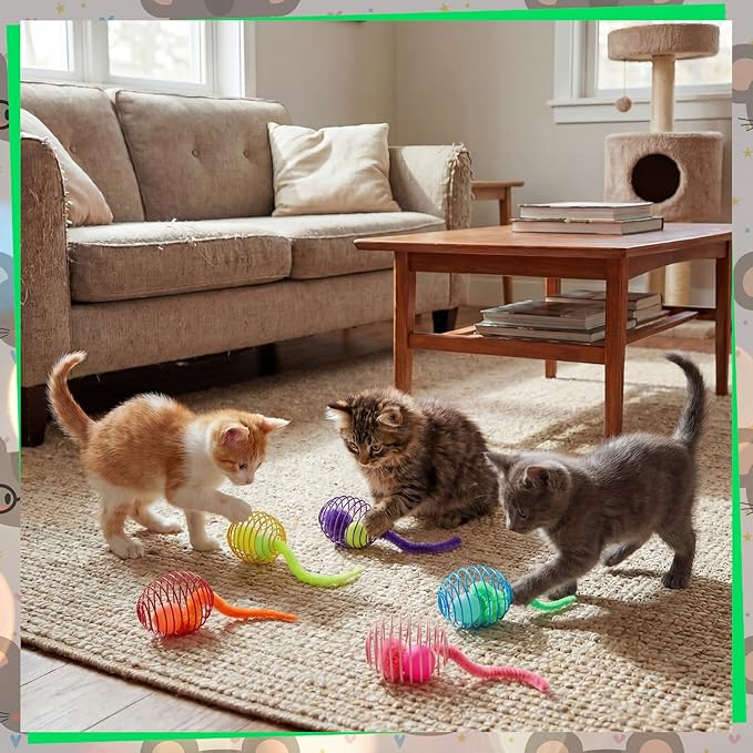 Jecery 5 Pcs Cat Spring Toys Stretchable Rolling Balls Colorful Playful Coils Interactive Action Toy Caged Rats for Kitten Pet Supplies (Caterpillar Bouncy Ball,Multicolor)