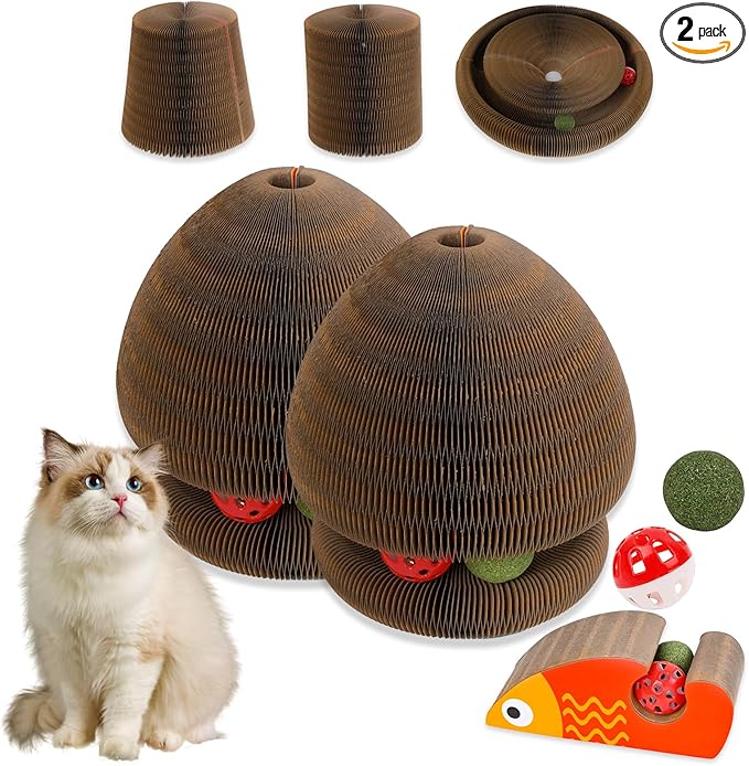 Cat Toys for Indoor Cats, Kitty Magic Organ Scratching Board, Reversible Interactive Cat Toys Scratching, Cardboard,Kitten Scratcher Pads with Catnip Ball(2PCS)