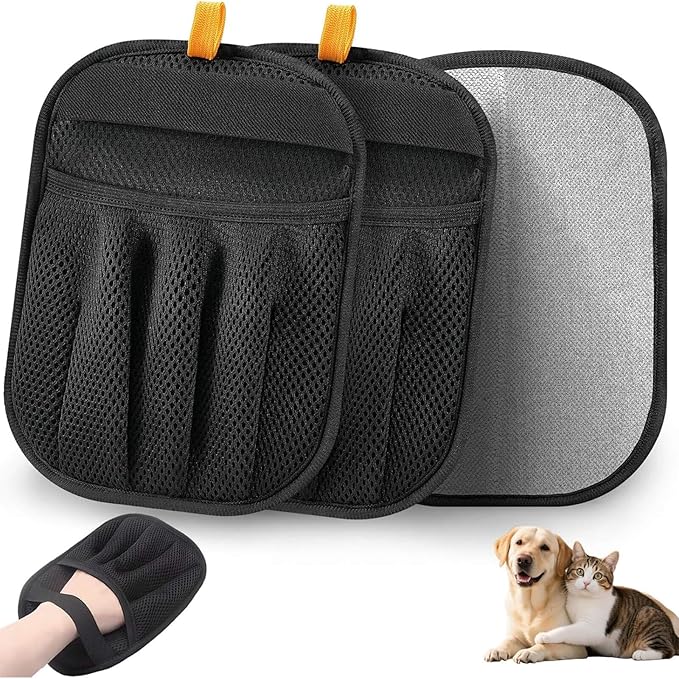Pet Hair Removal Glove for Dogs & Cats, Upgraded Five-Finger Electrostatic Design, Reusable & Washable Fur Remover for Clothing, Couch, Carpet & Car Seats, Grooming Tool for Dogs & Cats (2 Pack)