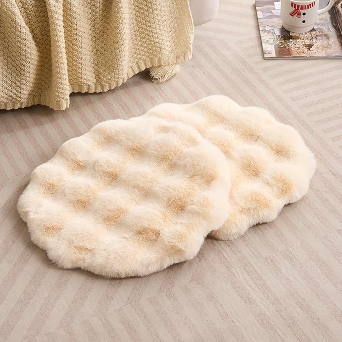 SHENGOCASE Round Faux Rabbit Fur Pet Bed Cushion, 16 inches, Cat Tree Tower Replacement Pad, 4-Pack (Beige)