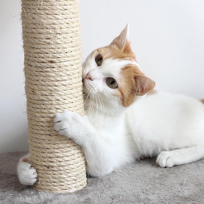 3-Tier Cat Tower - Indoor Feline Furniture with 2 Napping Perches, 2 Sisal Rope Scratching Posts, Peek Hole, and Fun Hanging Toy by PETMAKER (Black)