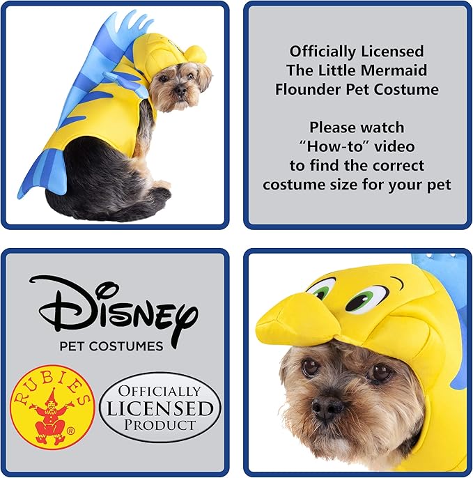 Disney Little Mermaid: Flounder Pet Costume for For Dogs or Cats by Rubies, Large