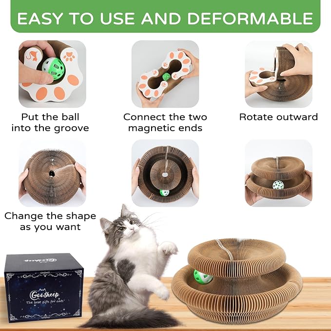 Goosheep 2Pack Magic Organ Cat Scratching Board Cat Accordion Toy Cats Scratching Post Ball Track, Kitten Fun Intelligence Physical Exercise Educational Toy