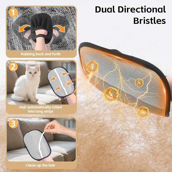 2PCS Pet Hair Removal Glove for Cats & Dogs Reusable Magic Brush Electrostatic Pet Hair Remover Glove for Clothing, Couch, Carpet, Furniture, Car Seat