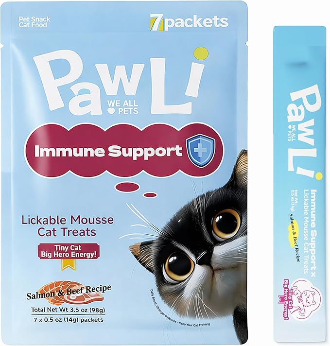 PAWLI Immune Support Lickable Cat Treats, Squeeze Cat Treats for Daily Immune Health & Vitality, Cat Treats with Vitamins & Nutrients, Grain-Free, 7 Count (3.5 oz Total)