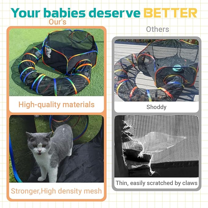 Portable Cat Enclosure - 2-in-1 Outdoor Catio with Tent & Tunnel, Foldable Playpen for Indoor Cats, Includes Storage Bag for Cats & Small Animals Rainbow Color