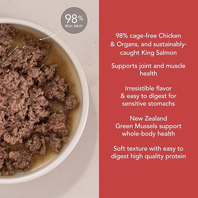 Feline Natural New Zealand Canned Wet Food, High-Meat, Low-Carb, & Grain Free Cat Food Wet, Chicken and King Salmon, 6 oz, Pack of 12