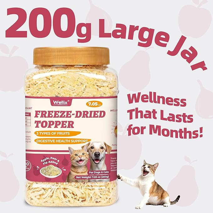Wellix Dog & Cat Food Topper, Cat Treats for Indoor Cats, Fiber Treats for Dogs Supporting Dogs Gut Health, with Freeze Dried Chicken, Freeze Dried Fruit & Egg Yolk for Cats, 7.05oz