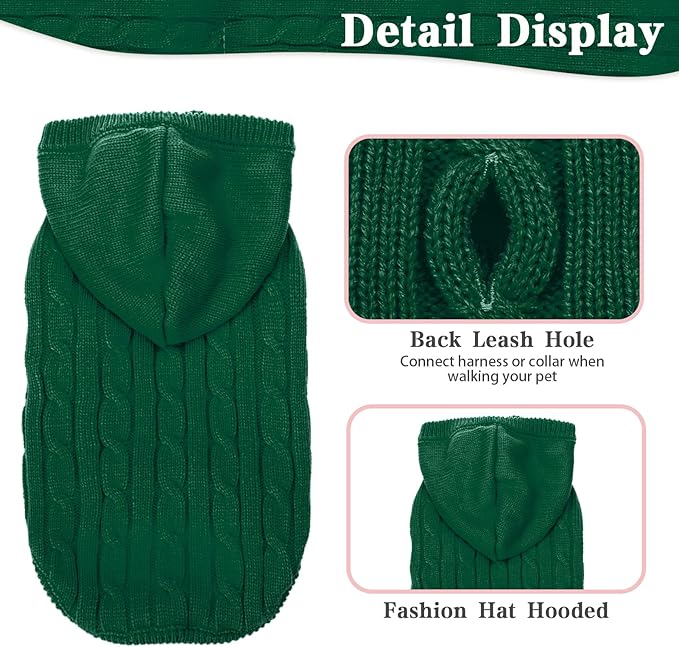 PUPTECK Winter Dog Cat Sweater Coat - Soft Cold Weather Clothes Knitwear for Kitties & Small Dogs Indoor Outdoor Walking Warm, Knitted Classic for Doggies Kitties Girls Boys, Green L