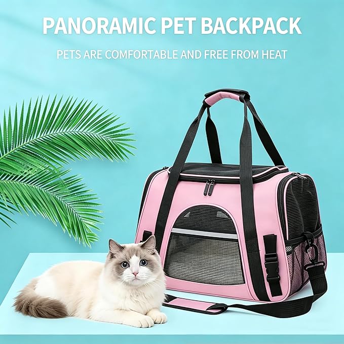 Cat Carriers, Dog Carriers, Pet Carriers – Airline-Approved Soft-Sided Bag for Cats & Small Dogs (Up to 15 lb), Foldable, Breathable Mesh, Privacy Cover, Washable & Lightweight