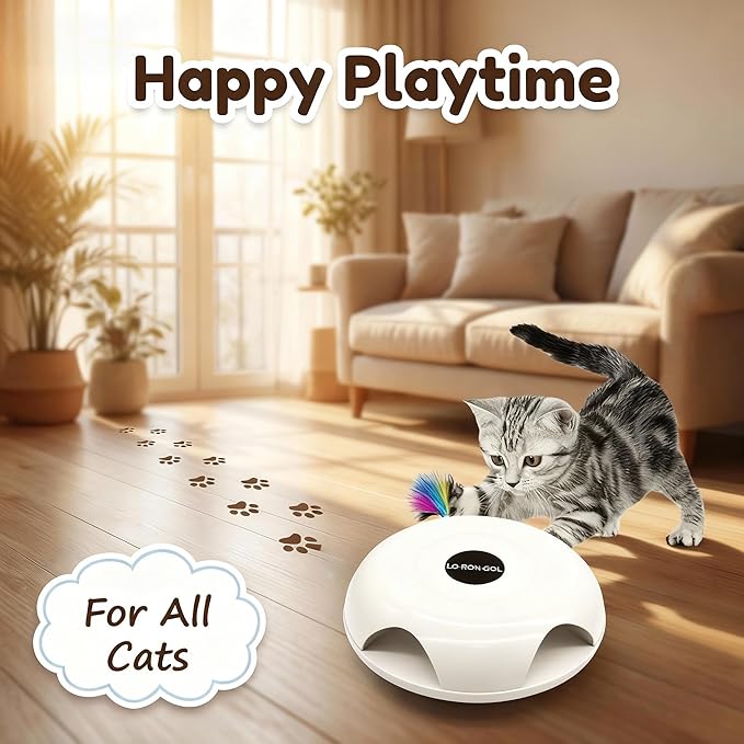 Interactive Whack-a-Mole Cat Toy — Automatic Mushroom Feather Pop-Up Play Toy for Cats, Cognitive Stimulation & Exercise, Durable Pet Entertaining Game (White)