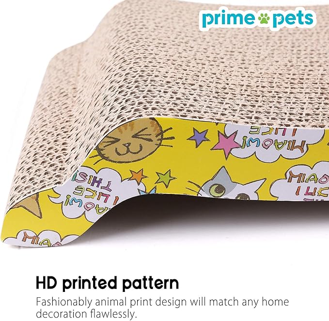 PrimePets Cat Scratcher Lounge 2-Pack, Reversible S-Shaped Corrugated Cardboard Cat Scratch Pad, Durable Cat Bed for Indoor Kittens & Small Cats, Includes Catnip, 17 x 8.5 Inches
