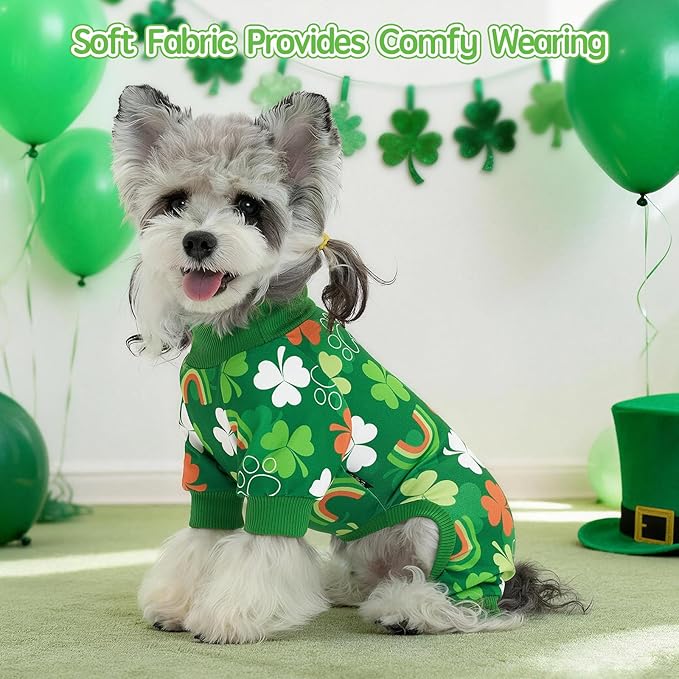 XPUDAC Dog Pajamas St. Patrick's Day Soft Dog Onesie Shamrock Puppy Clothes Comfy Stretchy Pet Outfit for Small Medium Dogs, 2XL